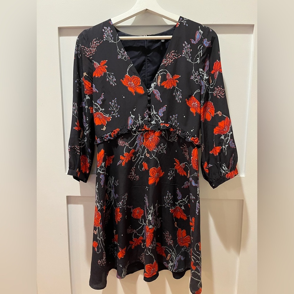 Madewell Black and Red Floral Long Sleeve Dress